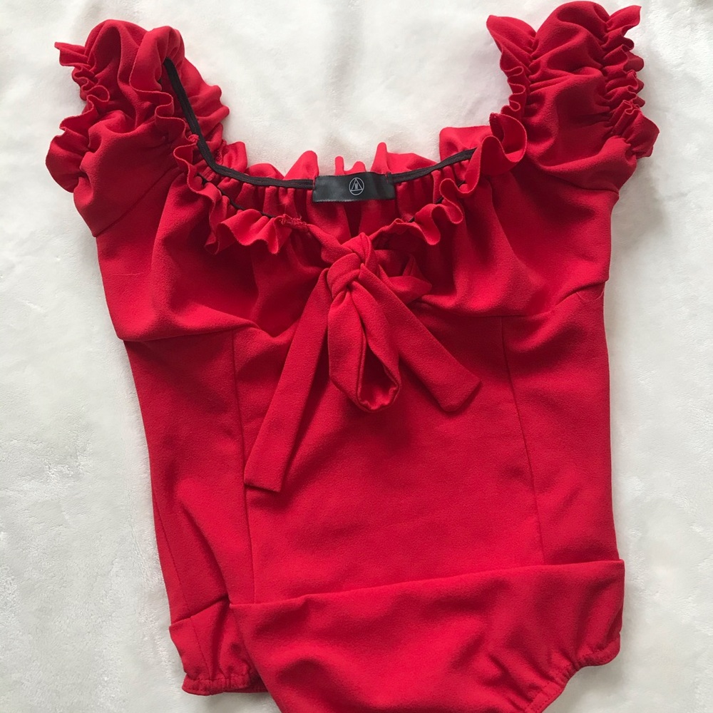 Missguided milkmaid sleeve red bodysuit in size 6